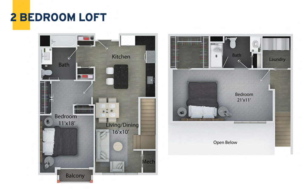 Floor plan for 2 beds, 2 baths, 1274 sqft